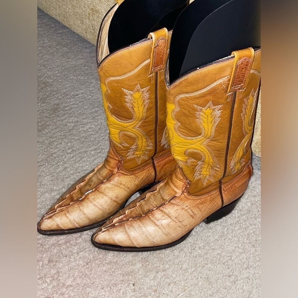 Vintage Rudel Two Tone Alligator Cowboy Boots Cognac Brown Men’s Size 6E Wide﻿﻿﻿